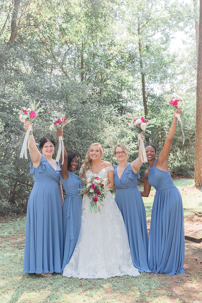 Annie Elise Photography | Bridesmaids | Dusty Blue Wedding Color | Burgundy Flowers | Radiant Bride | I do Bridal | African Bridesmaid | David's Bridal
