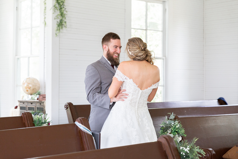 Annie Elise Photography | First Look | Slate Blue Wedding | White Chapel Wedding