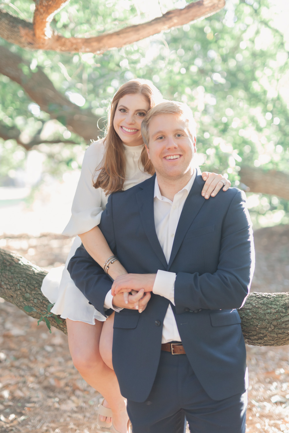Annie Elise Photography | Sitting in Tree | Jackson MS Engagement | White Dress